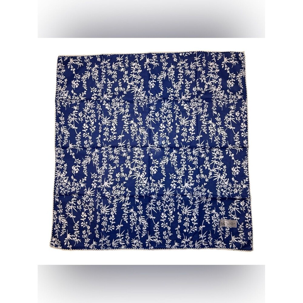 Blue Floral Cotton Scarf 27” x 27” Bandana Bohemian